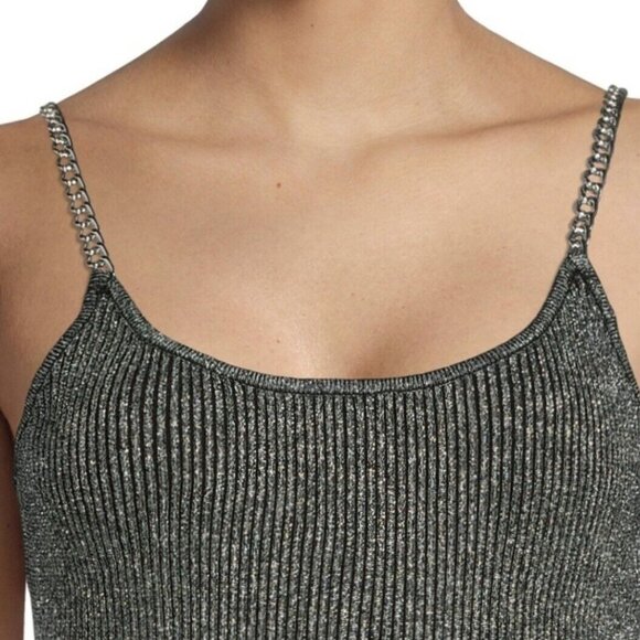 Chain Strap Tank Top Sweater Women Large 11-13 Black Silver Metallic Sleeveless - Picture 6 of 14